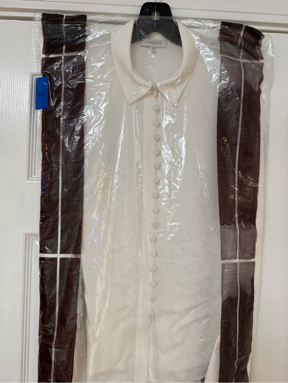 Lafayette 148 New York Cream Silk Ladylike Button-Front Collar Blouse Sz. L NWOT - Picture 3 of 9